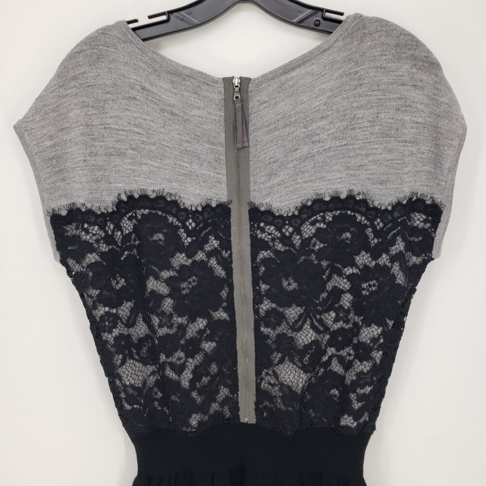 3/$25 LOFT Floral Lace Sweater Dress S Merino Wool Black Gray - Picture 7 of 9